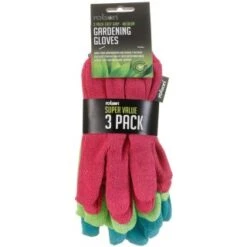 B&M Rolson Gardening Gloves 3pk -EcoPatio Shop 330111 rolson gardening gloves 3pk pink green blue1