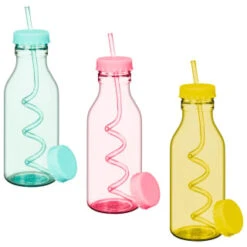 B&M Little Safari Kids Retro Tumbler & Straw - Pink -EcoPatio Shop 332536 retro bottle with swirly straw and extra lid group
