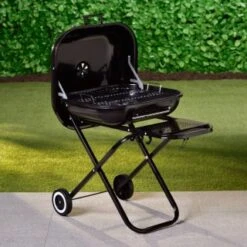 Folding Barbecue With Shelf -EcoPatio Shop 353343 folding bbq on wheels with shelf black 2