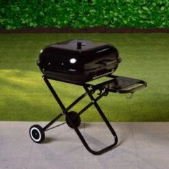 Folding Barbecue With Shelf -EcoPatio Shop 353343 folding bbq on wheels with shelf black 4