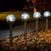 Eveready Crackle Ball Stakes 4pk - White 1 Eveready Crackle Ball Stakes 4pk - White -EcoPatio Shop 353607 eveready 4pk solar powered crackle ball light