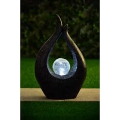 Garden Sculpture With Solar Crackle Ball -EcoPatio Shop 353674 garden sculpture with solar crackle ball black