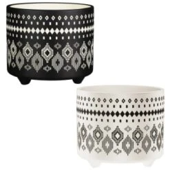 B&M Urban Eden Embossed Footed Planters 3pk - Black -EcoPatio Shop 366531 3pk urban eden plant pot on tripod stand group