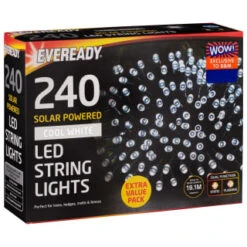 Eveready Solar Powered LED String Lights 240pk - Cool White -EcoPatio Shop 379219 eveready 240 soloar powered led string lights
