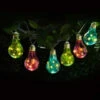 Solar Powered 12 Coloured Light Bulb String LED Lights - Warm White 2 Solar Powered 12 Coloured Light Bulb String LED Lights - Warm White -EcoPatio Shop 379261 12pk mason and jones string lights coloured light buld warm white