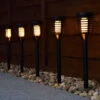 Morocco Solar Powered Post Lights - Flame Effect 5pk -EcoPatio Shop 379318 morocco 5pk solar powered post lights flame effect