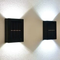 Solar Powered Up/Down Wall Light - White LED 4pk -EcoPatio Shop 379453 4pk solar powered up down wall light cool white leds 2
