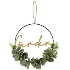 B&M Botanical Garden Hanging Hoop With Slogan -EcoPatio Shop 379615 botanical garden metal hoop with gold wording and leaves garden