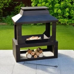 Belmont Log Burner With Log Storage Tray -EcoPatio Shop 379731 belmont log burner with log storage tray