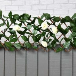 Expanding Artificial Rose & Leaf Trellis 180 X 30cm -EcoPatio Shop 379970 expanding leaf trellis with roses 180x30cm 3