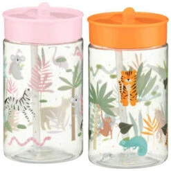 B&M Little Safari Kids Cup With Straw Lid - Orange -EcoPatio Shop 381253 381254 kids print cup lid and straw group1