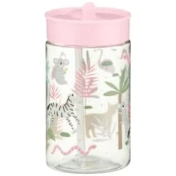 B&M Little Safari Kids Cup With Straw Lid - Pink -EcoPatio Shop 381253 kids print cup lid and straw girls 21
