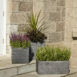 B&M Small Square Planter - Pewter -EcoPatio Shop 381626 381627 381629 slate pewter trough large and small square 2