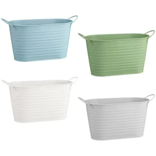 B&M Ribbed Matt Tin Trough With Handles - Cream 4 B&M Ribbed Matt Tin Trough With Handles - Cream - Image 2