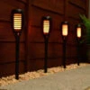 Morocco Solar Powered Flame Effect Post Lights 4pk -EcoPatio Shop 392878 4 pack morocco solar powered flame effect post lights 2