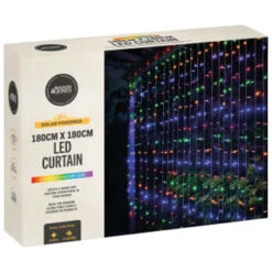 Solar Powered LED Curtain 180cm - 266 Multicolour Lights -EcoPatio Shop 392894 180cmx180cm solar powered led curtain 266 multi colour leds