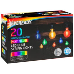 Eveready Mains Powered LED Bulb String Lights 20pk - Multicolour -EcoPatio Shop 392913 eveready 20 mains operated multi colour bulb string lights 1