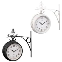 B&M Outdoor Dual Sided Station Clock - Cream -EcoPatio Shop 392937 outdoor dual sided station clock group