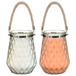 B&M Large Faceted Glass Candle With Rope Handle - Cream -EcoPatio Shop 392940 superbloom large faceted glass candle with rope handle group 2