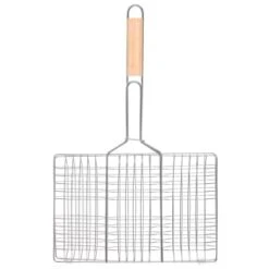 Wooden Handle Burger Griller -EcoPatio Shop 393102 bamboo handle bbq burger griller 2