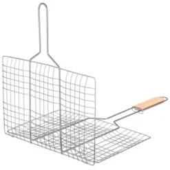 Wooden Handle Burger Griller -EcoPatio Shop 393102 bamboo handle bbq burger griller 3