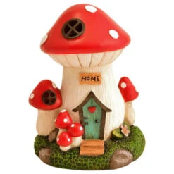 B&M Assorted Mushroom House Ornament With Glowing Solar Light -EcoPatio Shop 393429 mushroom house ornament with glowing solar light