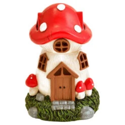 B&M Assorted Mushroom House Ornament With Glowing Solar Light -EcoPatio Shop 393429 mushroom house ornament with glowing solar light 3