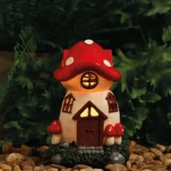 B&M Assorted Mushroom House Ornament With Glowing Solar Light -EcoPatio Shop 393429 mushroom house ornament with glowing solar light 5