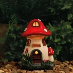 B&M Assorted Mushroom House Ornament With Glowing Solar Light -EcoPatio Shop 393429 mushroom house ornament with glowing solar light 6
