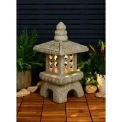 B&M Rustic Pagoda Ornament With Solar LED -EcoPatio Shop 393435 rustic pagoda ornament with solar led