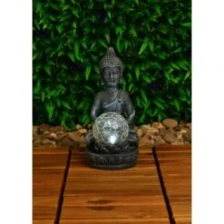 B&M Assorted Sitting Solar Buddha Garden Ornament -EcoPatio Shop 393441 sitting buddha garden ornament with solar crackle ball 2