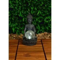 B&M Assorted Sitting Solar Buddha Garden Ornament -EcoPatio Shop 393441 sitting buddha garden ornament with solar crackle ball