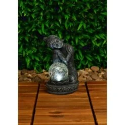 B&M Assorted Sitting Solar Buddha Garden Ornament -EcoPatio Shop 393441 sitting buddha garden ornament with solar crackle ball 3