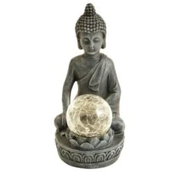 B&M Assorted Sitting Solar Buddha Garden Ornament -EcoPatio Shop 393441 sitting buddha garden ornament with solar crackle ball 5