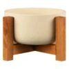 B&M Cream Planter On Wooden Stand -EcoPatio Shop 393693 cream planter on wooden stand 2